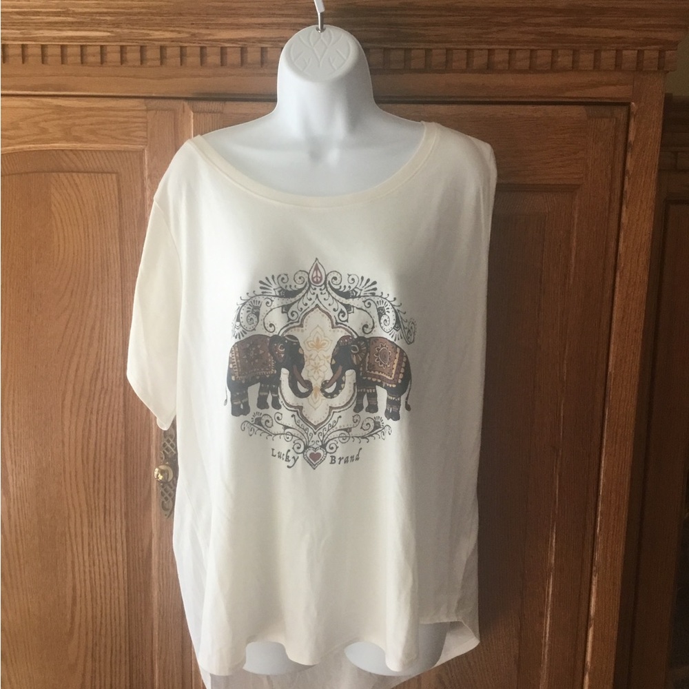 Lucky Brand White Scoop Neck Tee with Subtle Logo